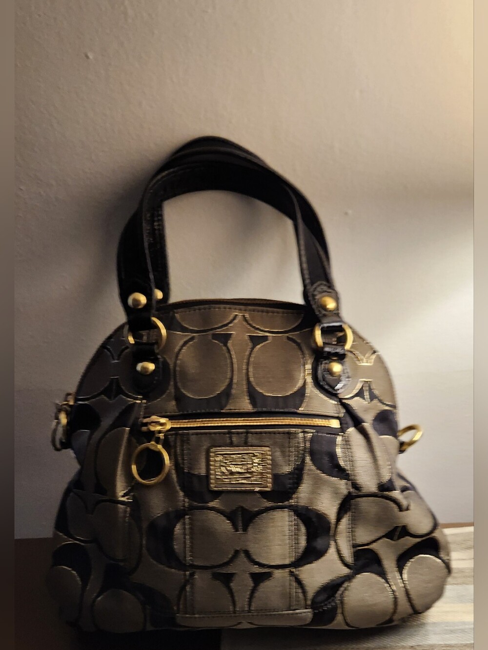 Coach Poppy Signature Lurex Glam Dome Satchel with Gold Hardware Style # 18709